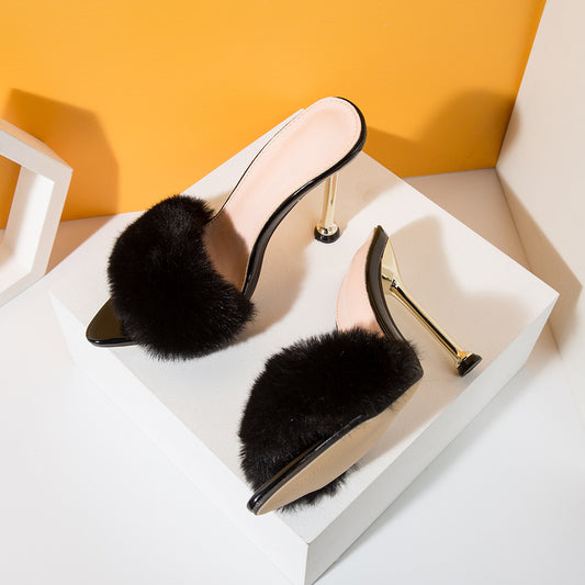 Rabbit Fur Heels - Black - Taylor Rouge