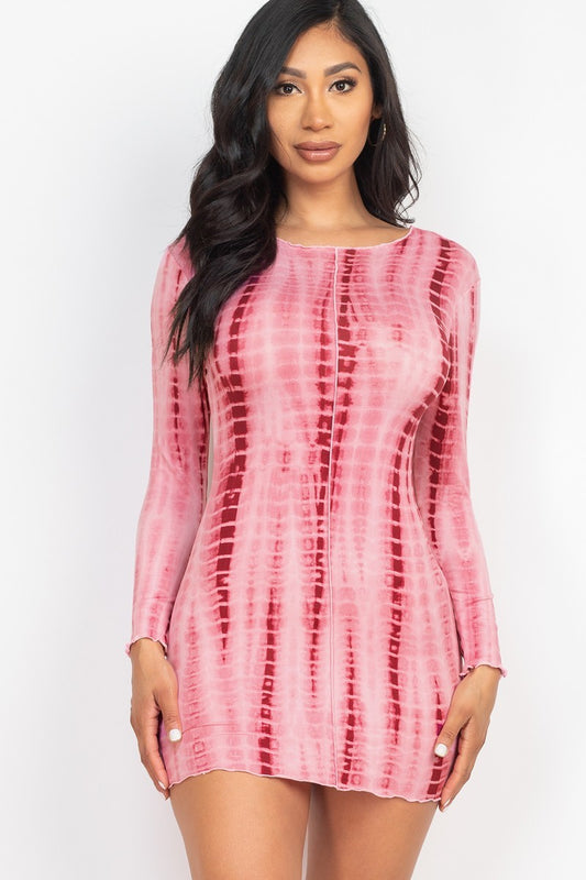 Tie-dye Printed Lettuce Trim Bodycon Dress - Taylor Rouge