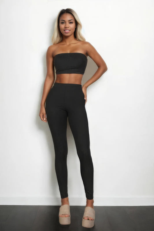 Ribbed Tube Top & Leggings Set - Taylor Rouge