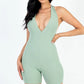 Casual Solid Halter V Neck Ribbed Bodycon Romper Taylor Rouge