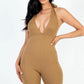 Casual Solid Halter V Neck Ribbed Bodycon Romper Taylor Rouge