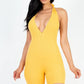 Casual Solid Halter V Neck Ribbed Bodycon Romper Taylor Rouge