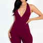 Casual Solid Halter V Neck Ribbed Bodycon Romper Taylor Rouge