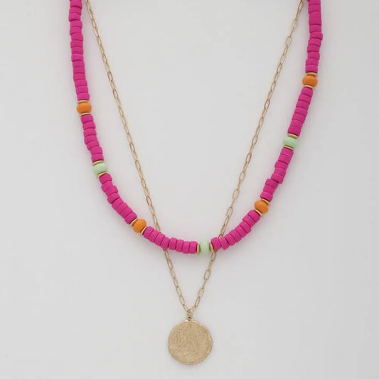 Coin Wood Bead Layered Necklace Taylor Rouge