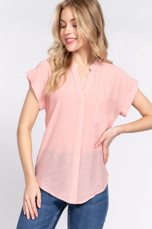 Dolman Slv Button Down Woven Top Taylor Rouge