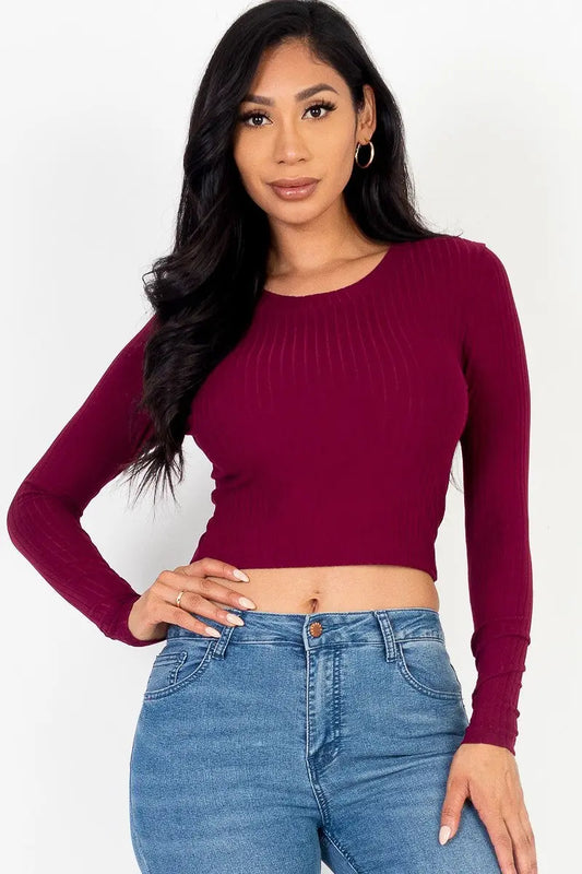 Long Sleeve Round Neck Basic Crop Top Taylor Rouge