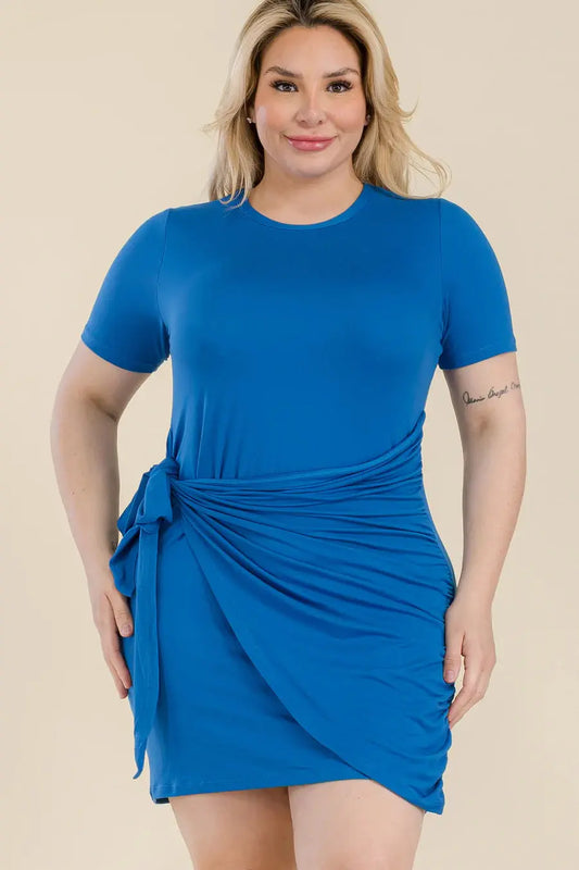 Nia Wrap Front Tie Side Mini Dress - Blue Taylor Rouge