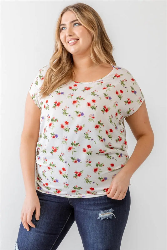 Plus Flower Print Ruched Top Taylor Rouge