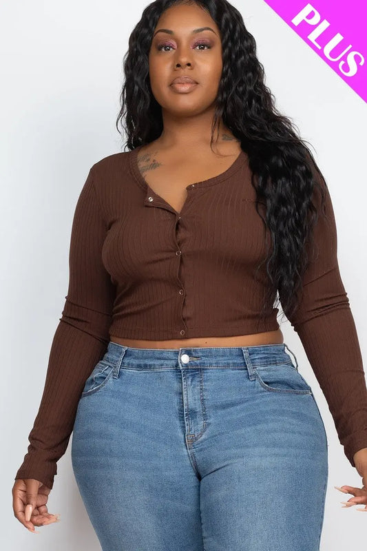 Plus Size Button Up Cropped Top Taylor Rouge