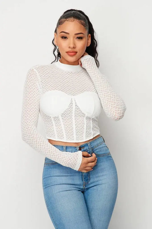 Sexy Mesh Mock Neck Top Taylor Rouge