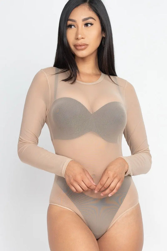 Sexy Sheer Mesh Long Sleeve Bodysuit Taylor Rouge