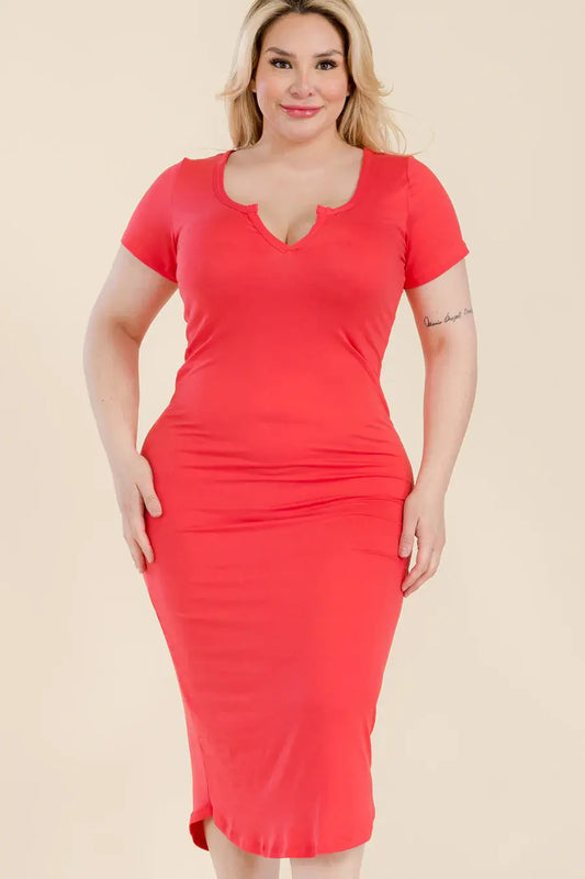 Split Neck Bodycon Midi Dress Taylor Rouge