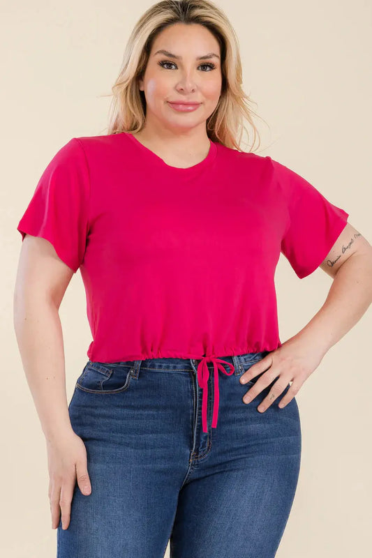 Tie Front Drawstring Short Sleeve Crop Top Taylor Rouge