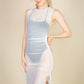 Mesh Ruched Drawstring Side Midi Dress